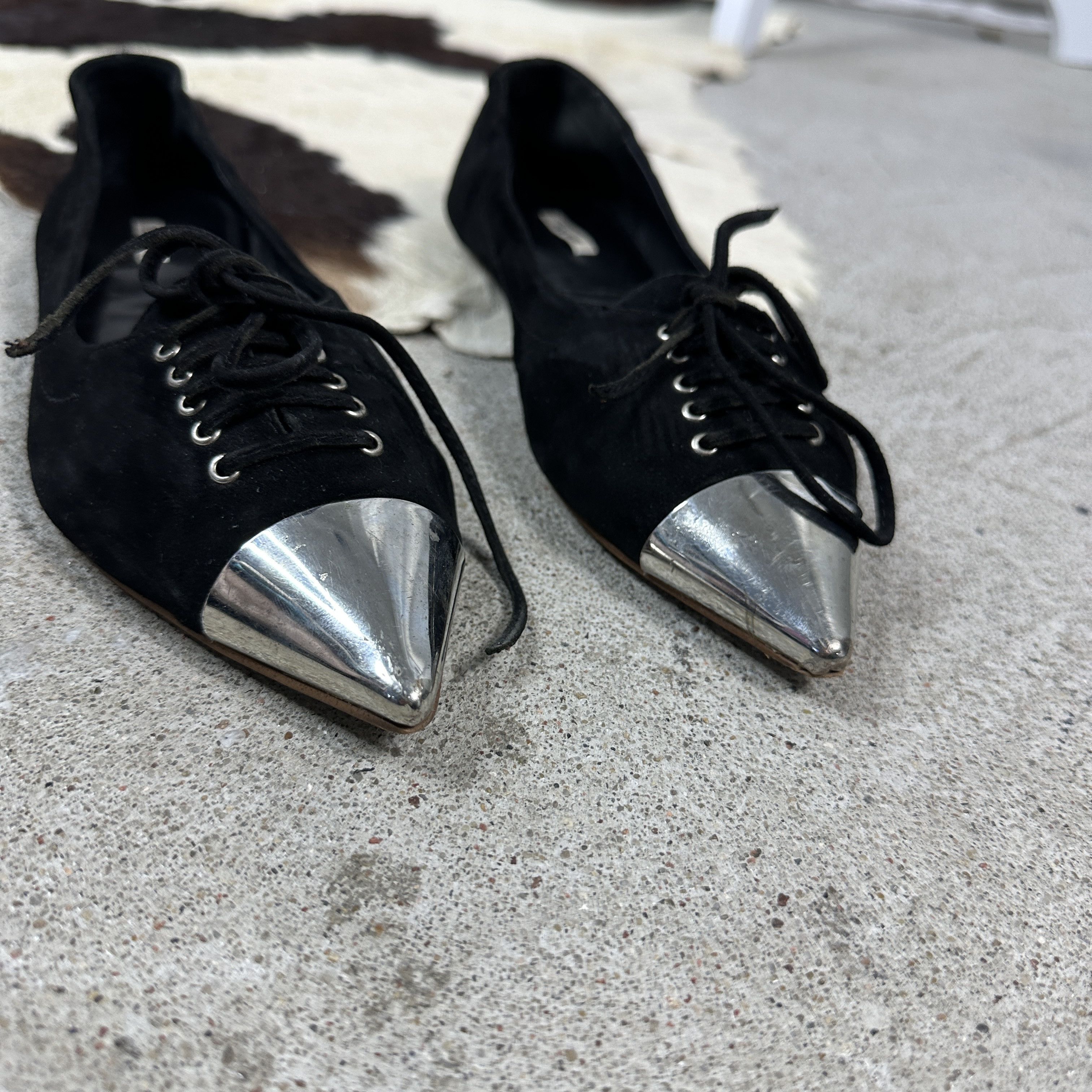 Miu Miu × Vintage Vintage Leather Y2K Preppy Miu Miu Steel Tip Ballerinas Size US 7.5 / IT 37.5 - 4 Thumbnail