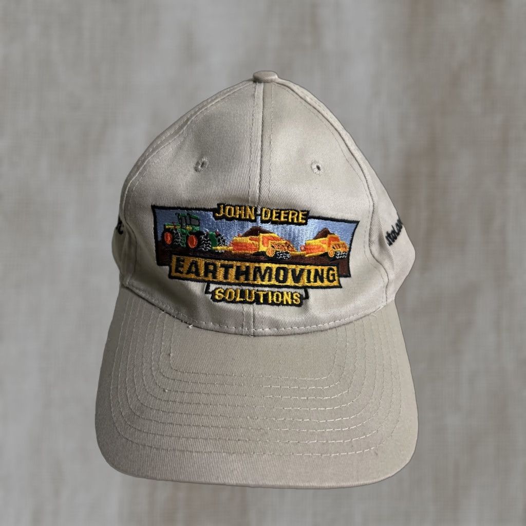 John Deere John Deere Earthmoving Solutions Hat Beige One Size Men Adjustable Strapback Cap Beige Hook Loop Baseball Cap Size ONE SIZE - 1 Thumbnail