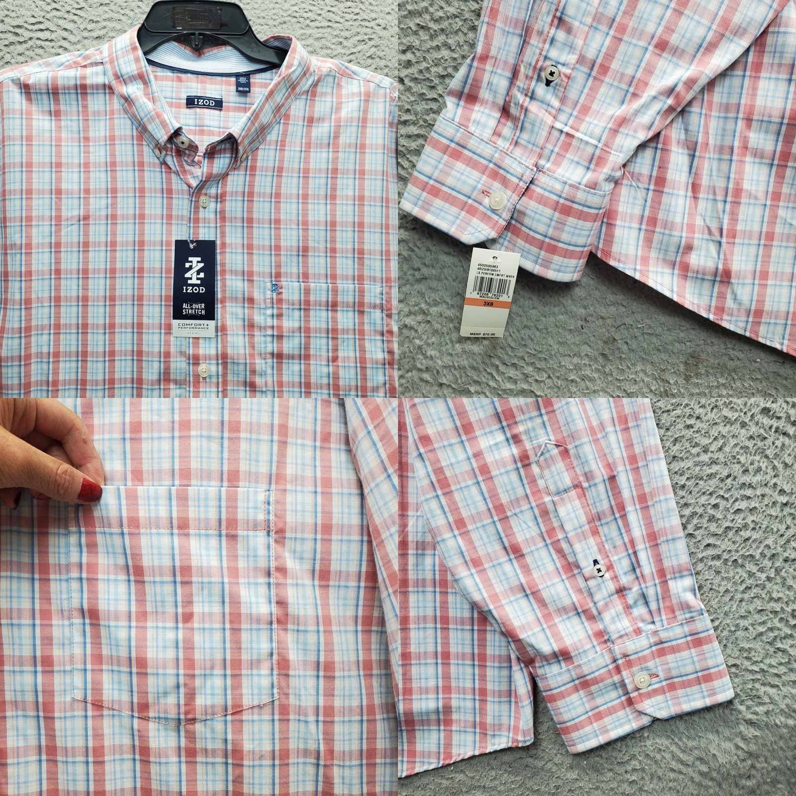 Izod IZOD Mens Shirt 3XB Multi Plaid Performance All-Over Stretch Comfort Button Down Shirt Mens Size US XXL / EU 58 / 5 - 8 Thumbnail
