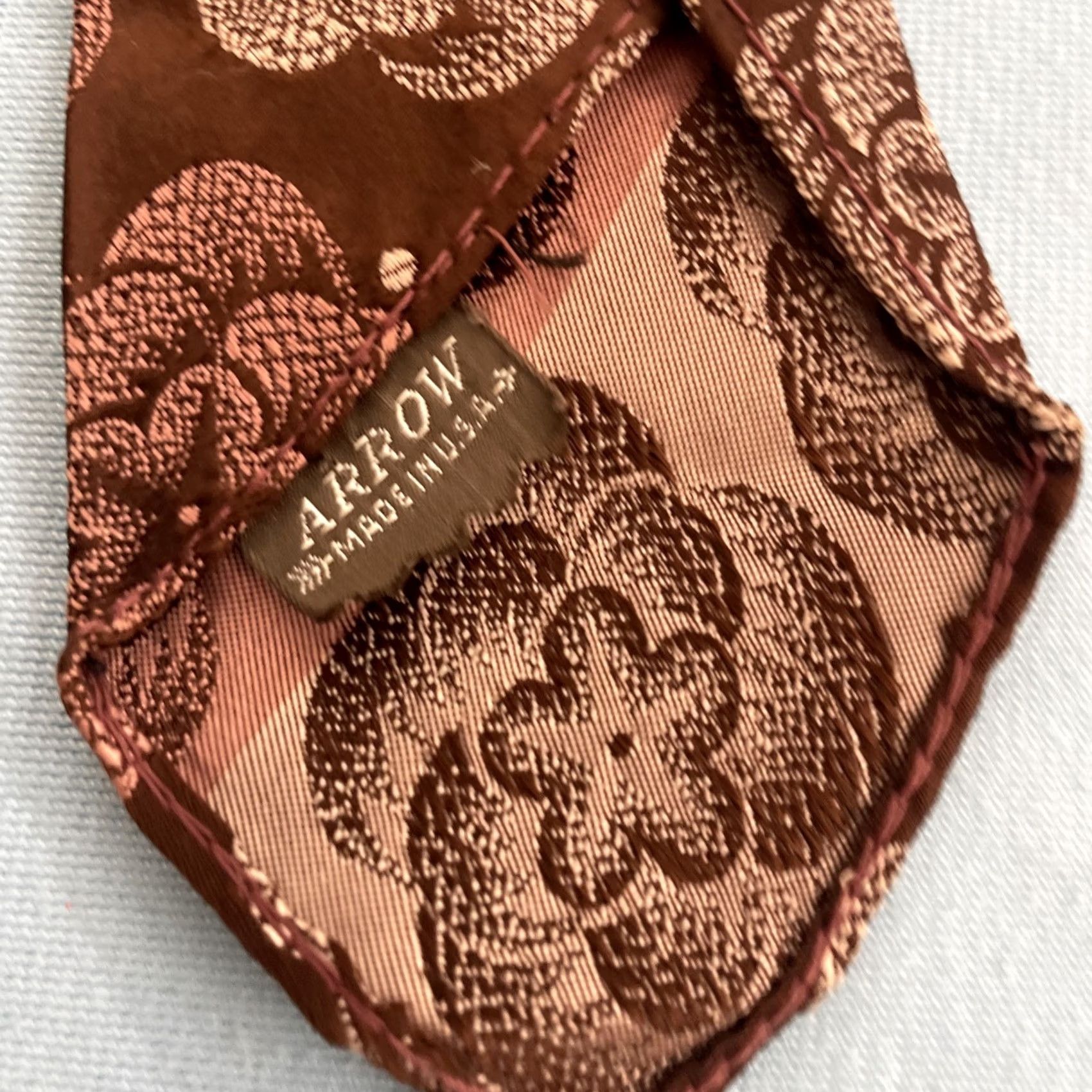 Arrow VINTAGE Arrow Tie Brown Silk Woven Floral MCM Wide Kipper Rockabilly 40s Vtg 4.5x51 Size ONE SIZE - 7 Thumbnail