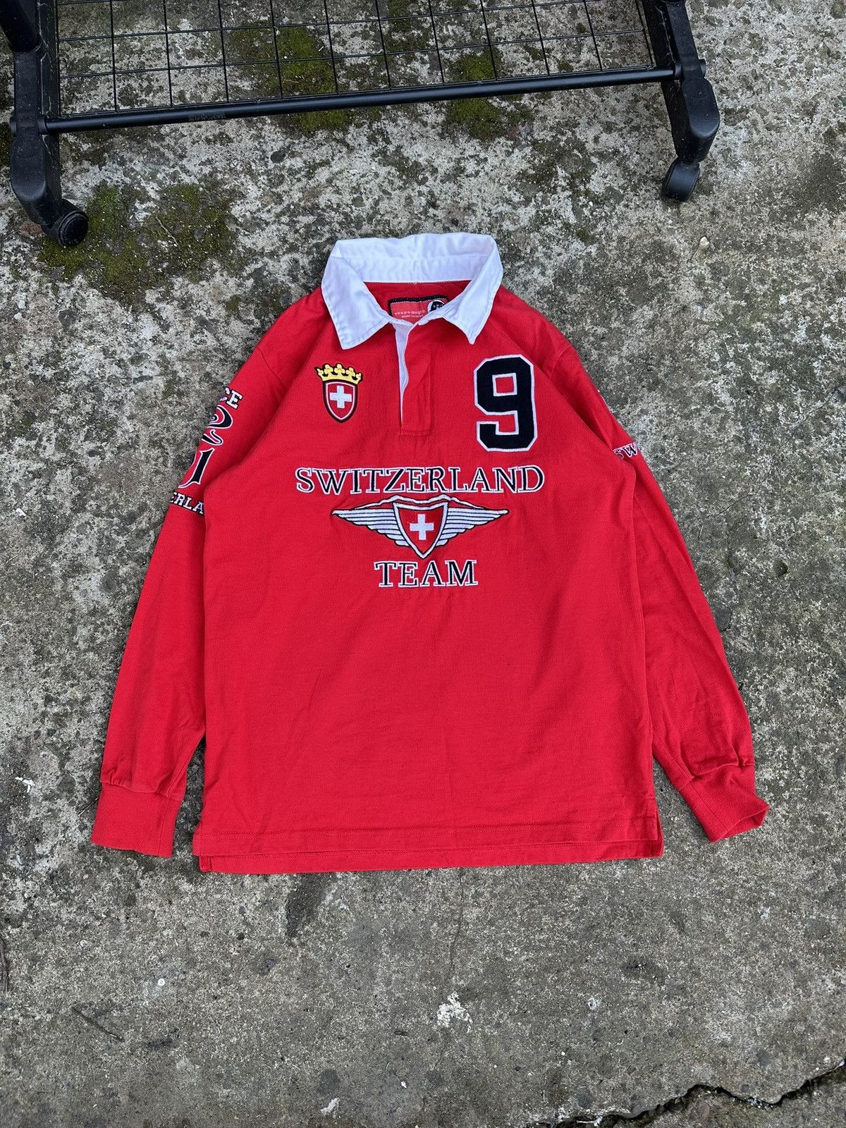 Rugby Ralph Lauren × Vintage Vintage Swiss Bull Switzerland Team Rugby Longsleeve #9 Rare Size US S / EU 44-46 / 1 - 1 Thumbnail