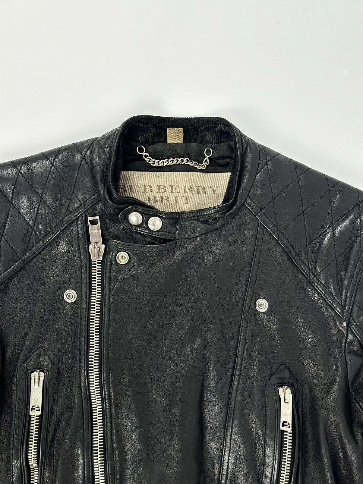 Burberry × Burberry Prorsum Burberry Brit Quilted Moto Biker Lamb Leather Jacket Size US M / EU 48-50 / 2 - 7 Thumbnail