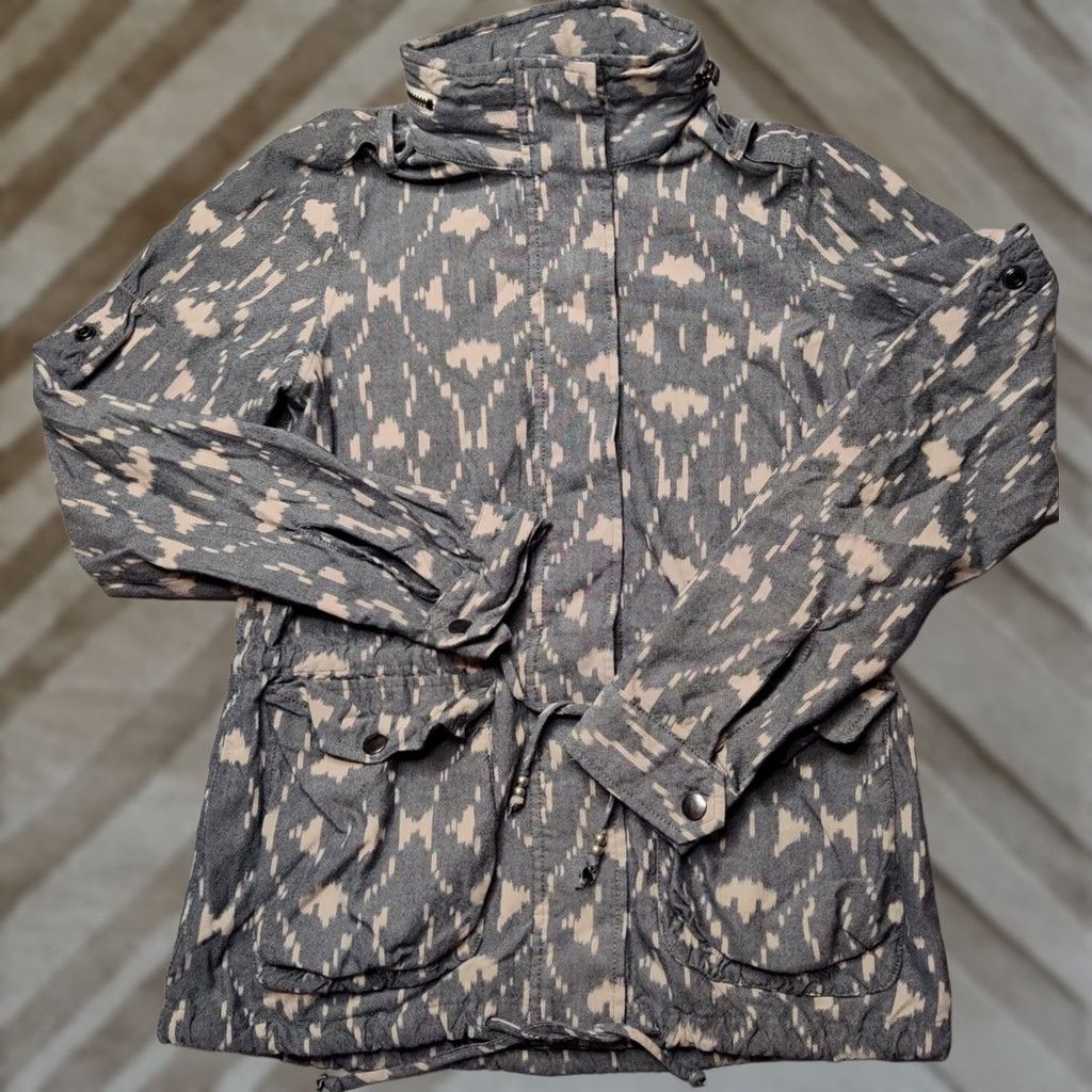 Obey VINTAGE OBEY Propaganda Women 4 (XS) Gray Abstract Cotton Snap Hooded Utility Jacket Size S / US 4 / IT 40 - 1 Thumbnail
