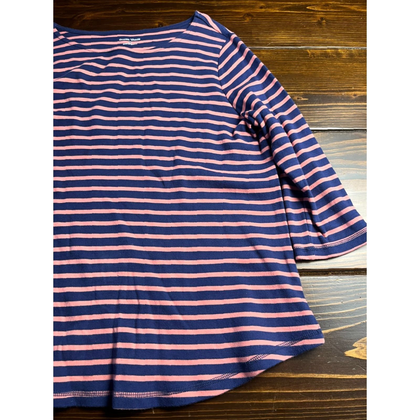 Vintage Studio Works Shirt Women's M Pink Blue Striped 3/4 Sleeve Crew Neck T-Shirt Casual Modern Fall Spring Summer Ladies Size M / US 6-8 / IT 42-44 - 3 Thumbnail