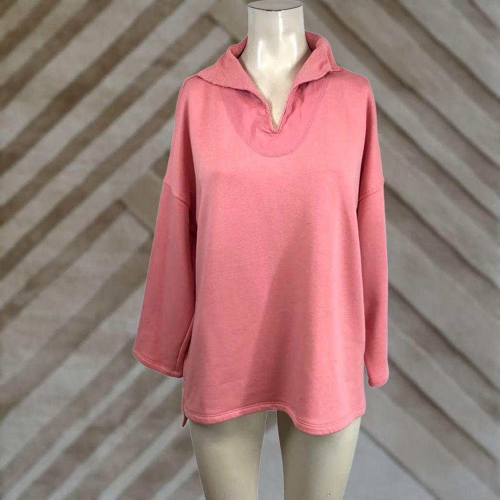 Habitat Habitat Clothes To Live In Coral Pink Notched V-Neck Pullover Top S Women Knit Tunic Long Sleeve Size S / US 4 / IT 40 - 1 Thumbnail