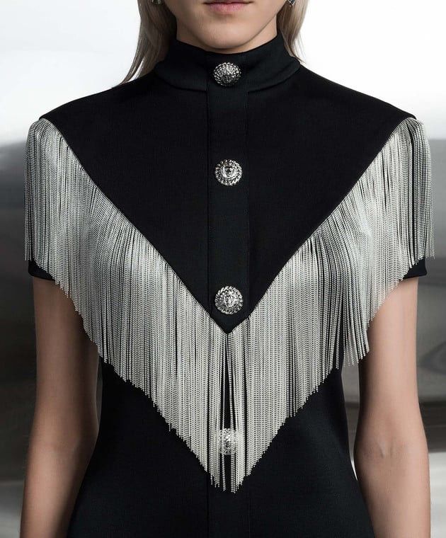 Balmain o1s1wg110825 Fringe Trim Mini Dress in Black Size M / US 6-8 / IT 42-44 - 5 Thumbnail