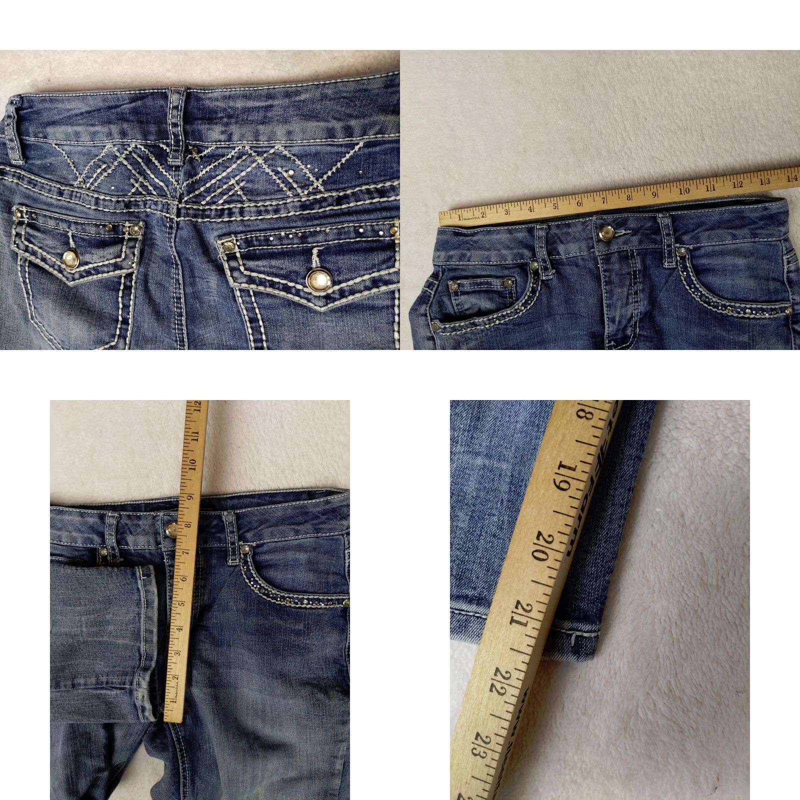 Vintage Cato Premium Contemporary Jeans Capri Crop 6 Blue Thick Stitch Flap Pocket Whiskered Embroidered Back Pocket Womens Jeans Capris Size 28" / US 6 / IT 42 - 8 Thumbnail