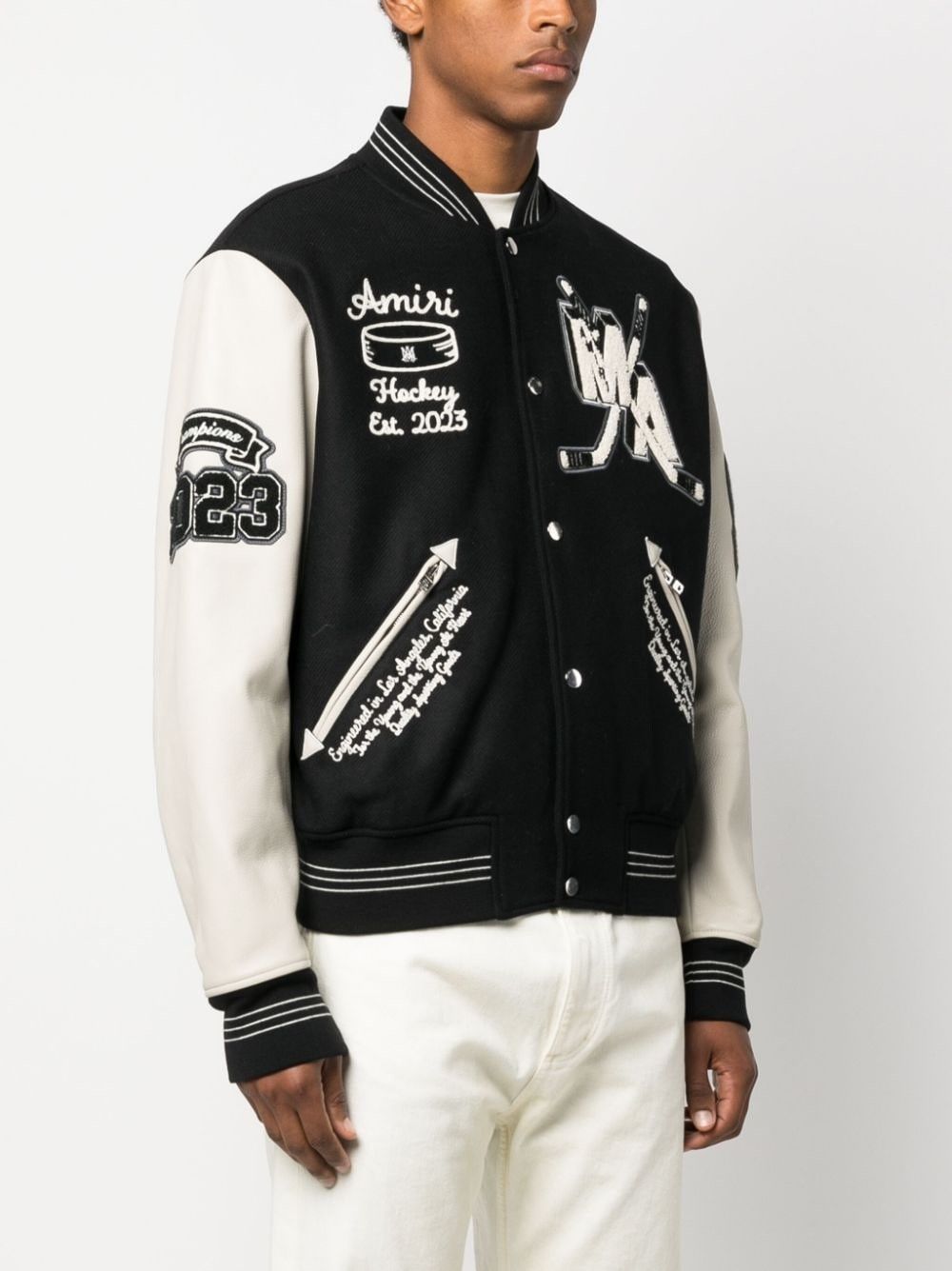 Amiri o1w1db10125 Logo-Appliqué Varsity BomberJacket Black/White Size US S / EU 44-46 / 1 - 3 Thumbnail
