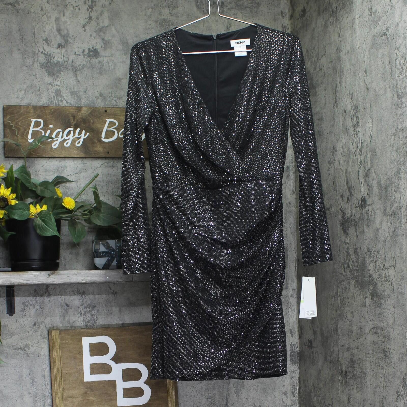 DKNY Dkny Womens Gathered-waist Dress Dd4iz632 Black / Silver 4 Size S / US 4 / IT 40 - 1 Thumbnail
