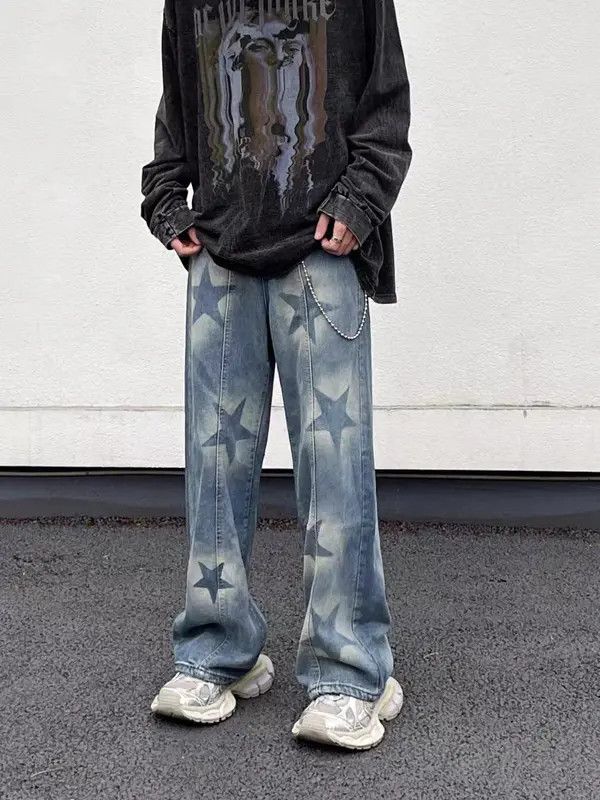 VIBE Retro street star print washed distressed jeans Size US 32 / EU 48 - 2 Thumbnail