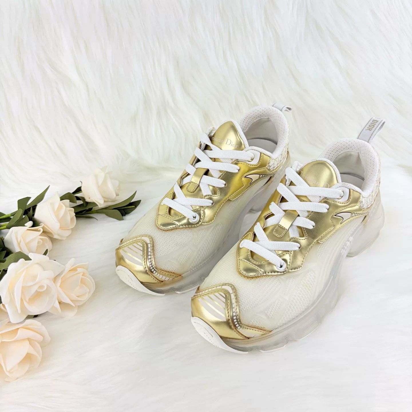Dior Dior Vibe White Gold Monogram Sneakers Size US 5 / IT 35 - 1 Thumbnail