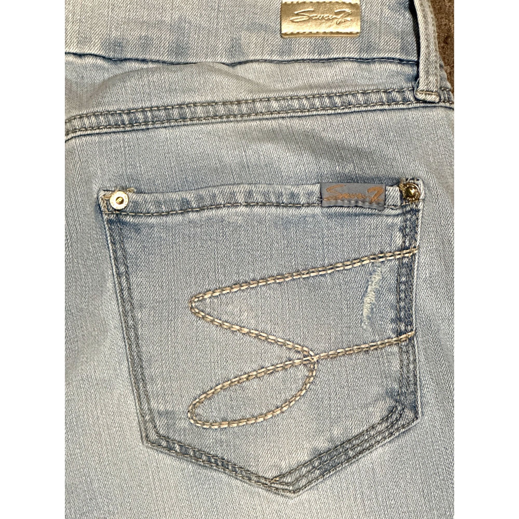 Seven 7 Seven7 Tummyless High Rise Skinny Jeans Light Wash Distresse Size 32" / US 10 / IT 46 - 4 Thumbnail
