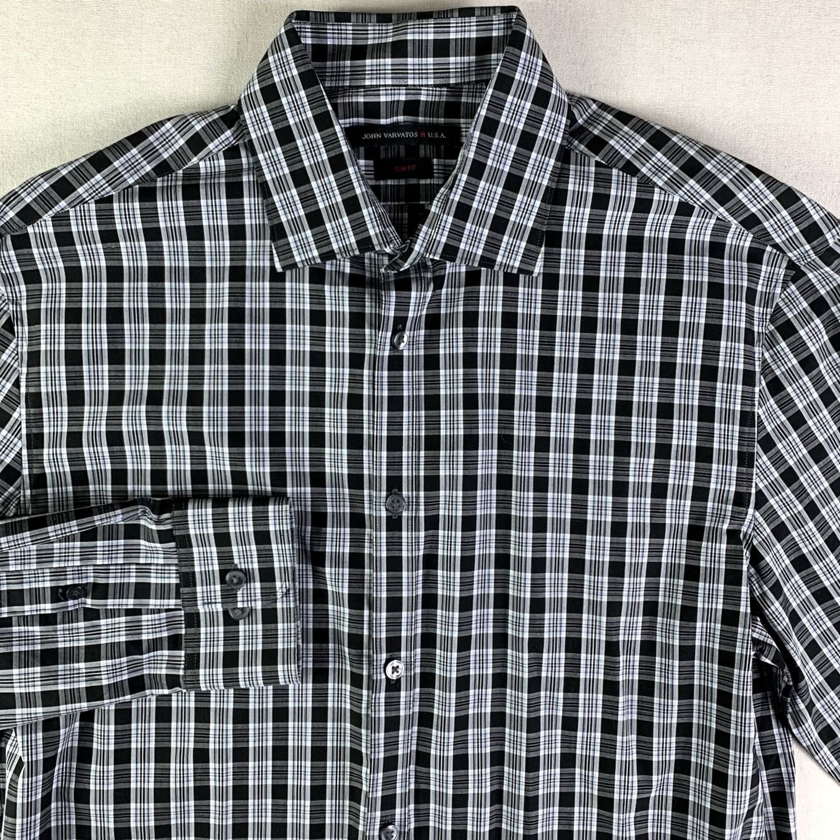 John Varvatos John Varvatos Plaid Button Up Shirt Mens 15 1/2 32/33 Black Long Sleeve Size US L / EU 52-54 / 3 - 2 Thumbnail