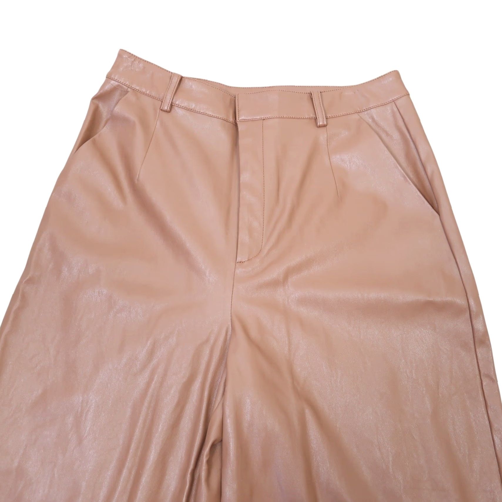 Forever 21 Forever 21 Camel Tan Faux Leather High Rise Wide Leg Pants Women's L Dress Pants Size 36" / US 14 / IT 50 - 2 Thumbnail