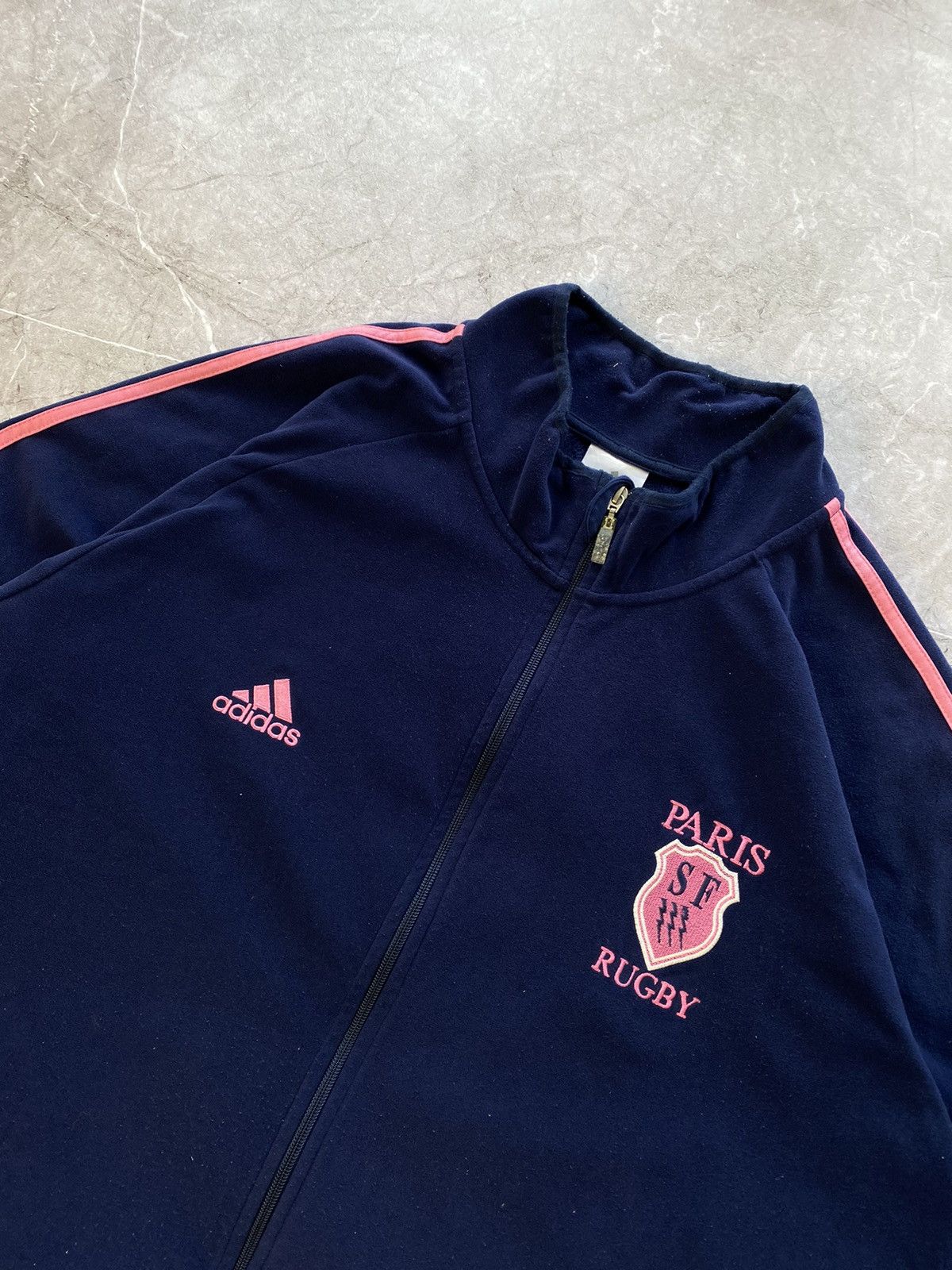 Adidas × Vintage OOs Adidas Paris Rugby Staid Francais Zip Up Fleece Jacket Size US XL / EU 56 / 4 - 3 Thumbnail