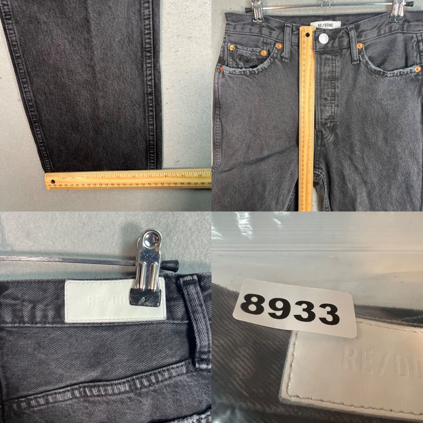 RE/DONE VINTAGE Re/Done Womens High-Rise Straight Jeans Adult 26 Black Denim 90s Distressed 5-Pocket Womens Size 26" / US 2 / IT 38 - 8 Thumbnail