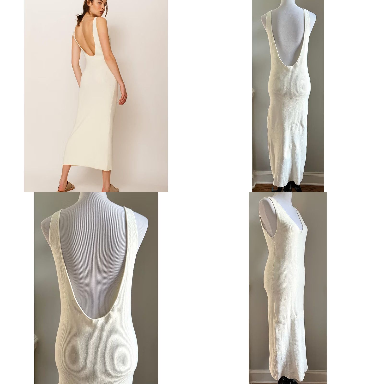 Free People VINTAGE FP BEACH Sweater Dress Daniela Low Back Ivory Cream Ribbed L Sleeveless Midi Womens Size L / US 10 / IT 46 - 8 Thumbnail