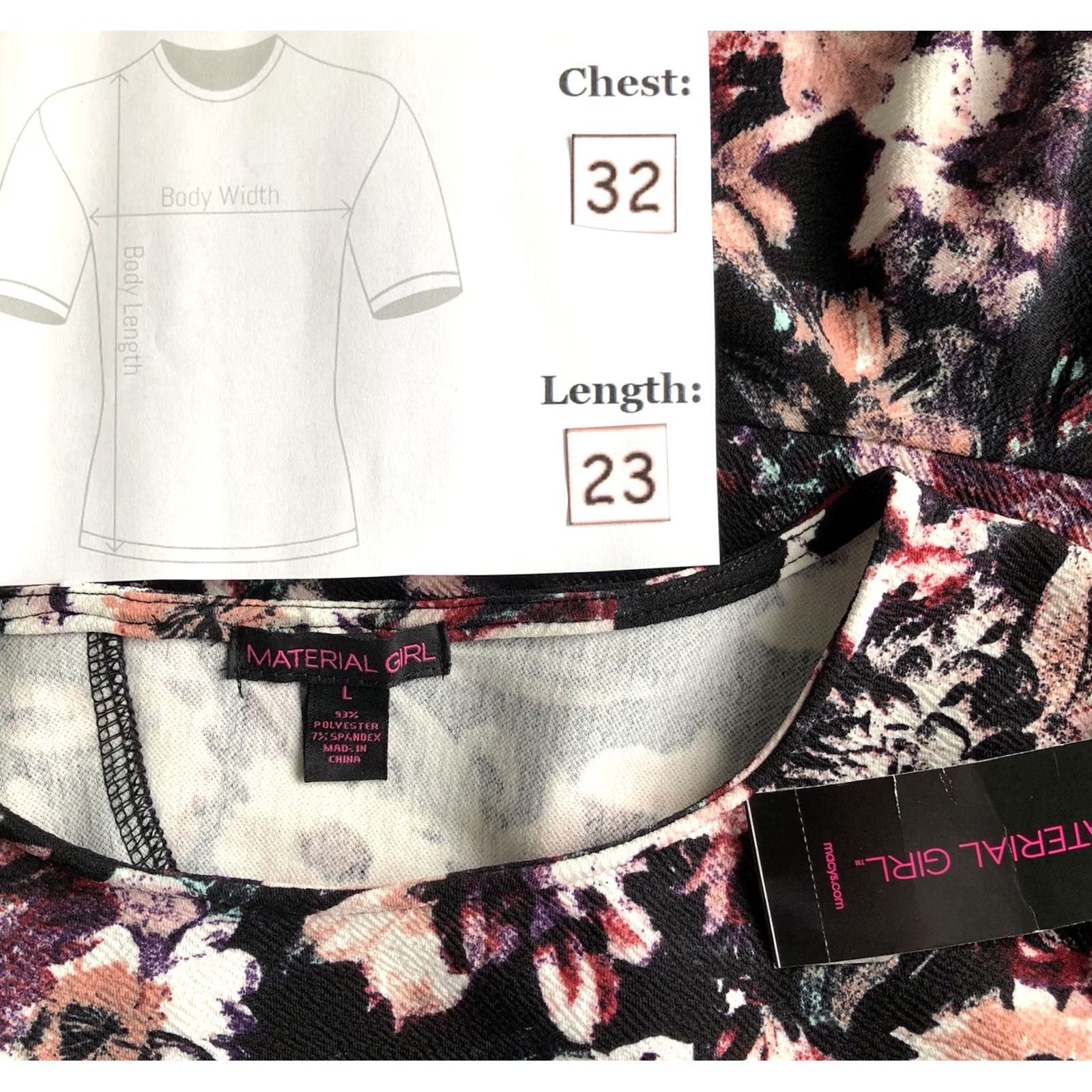 Vintage NWT Material Girl Top L Jrs Blk/Peach Cut Out Front/Back 3/4 Sleeves Ruffle Hem Blouse Women Juniors White/Peach Black NWT Size L / US 10 / IT 46 - 4 Thumbnail