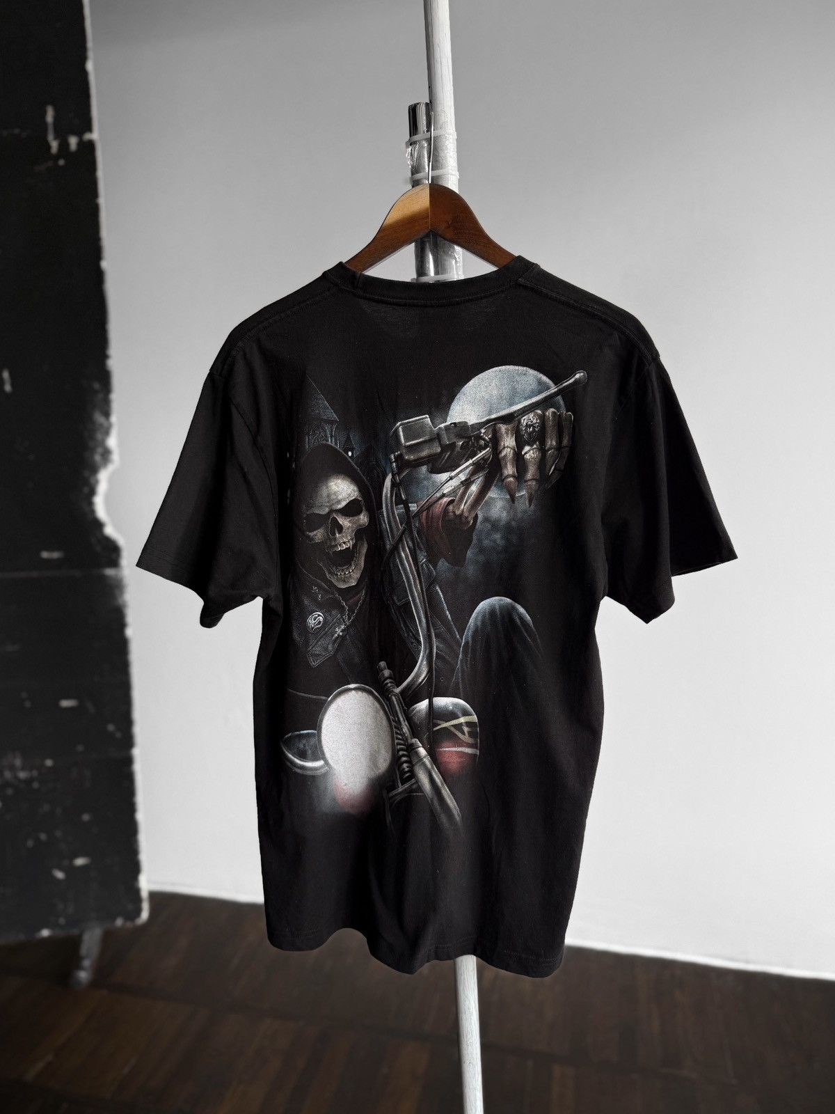 Vintage Vintage Spiral Biker Motorcycle Skull Grim Reaper T-Shirt Size US L / EU 52-54 / 3 - 2 Thumbnail