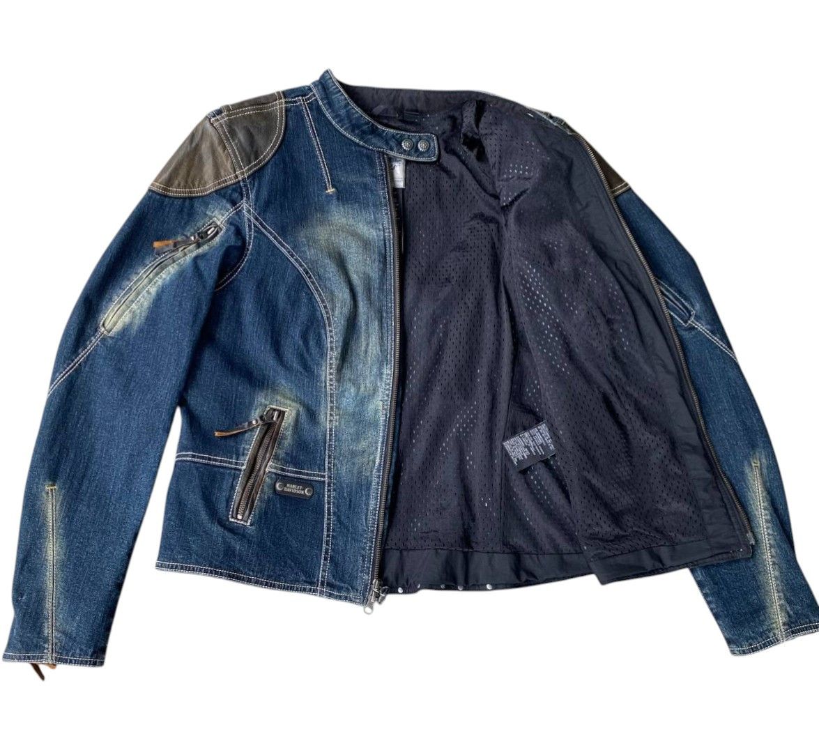 Harley Davidson Y2K Harley-Davidson Women Biker Jacket Denim Leather Studded Size L / US 10 / IT 46 - 19 Thumbnail