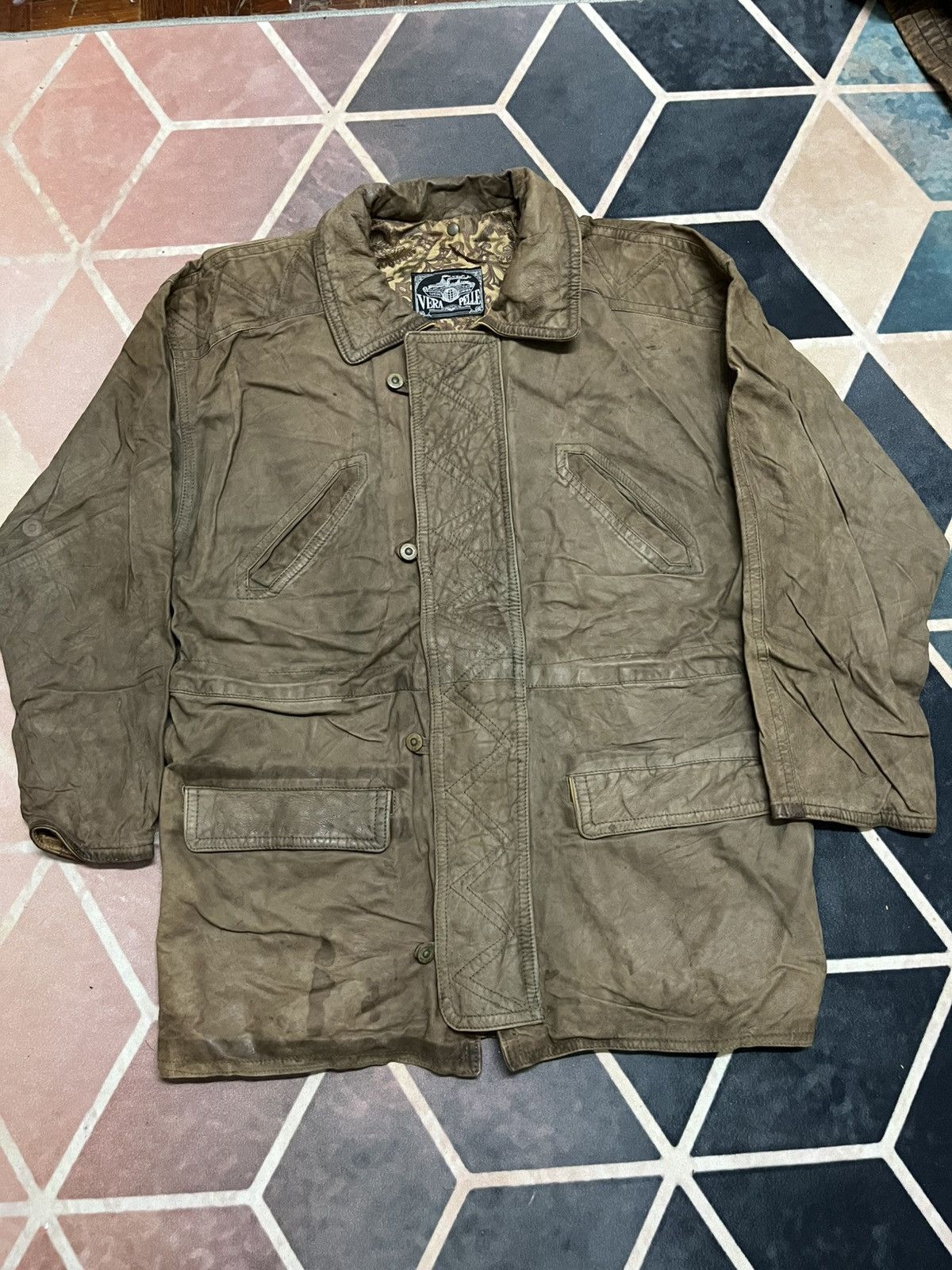 Vera Pelle 💥TRUE VINTAGE ITALY VERA PELLE LEATHER WITH SILK LINING Size US L / EU 52-54 / 3 - 2 Thumbnail