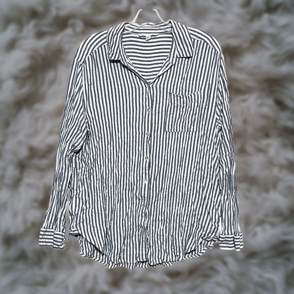 Nautica VINTAGE Jane+Delancey Striped Button Shirt Womens S Rayon Nautical Coastal Quiet Luxury Size S / US 4 / IT 40 - 1 Thumbnail