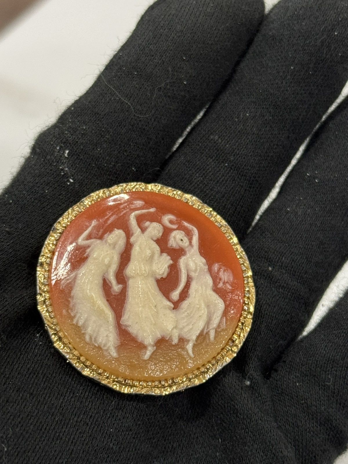 Vintage Victorian Era Yellow GF Shell Cameo Brooch w/ 3 Muses Size ONE SIZE - 1 Thumbnail