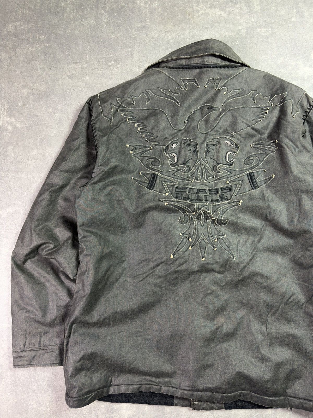 Roberto Cavalli 00s Class Roberto Cavalli Waxed Back Embroidery Jacket Coat Size US XL / EU 56 / 4 - 18 Thumbnail