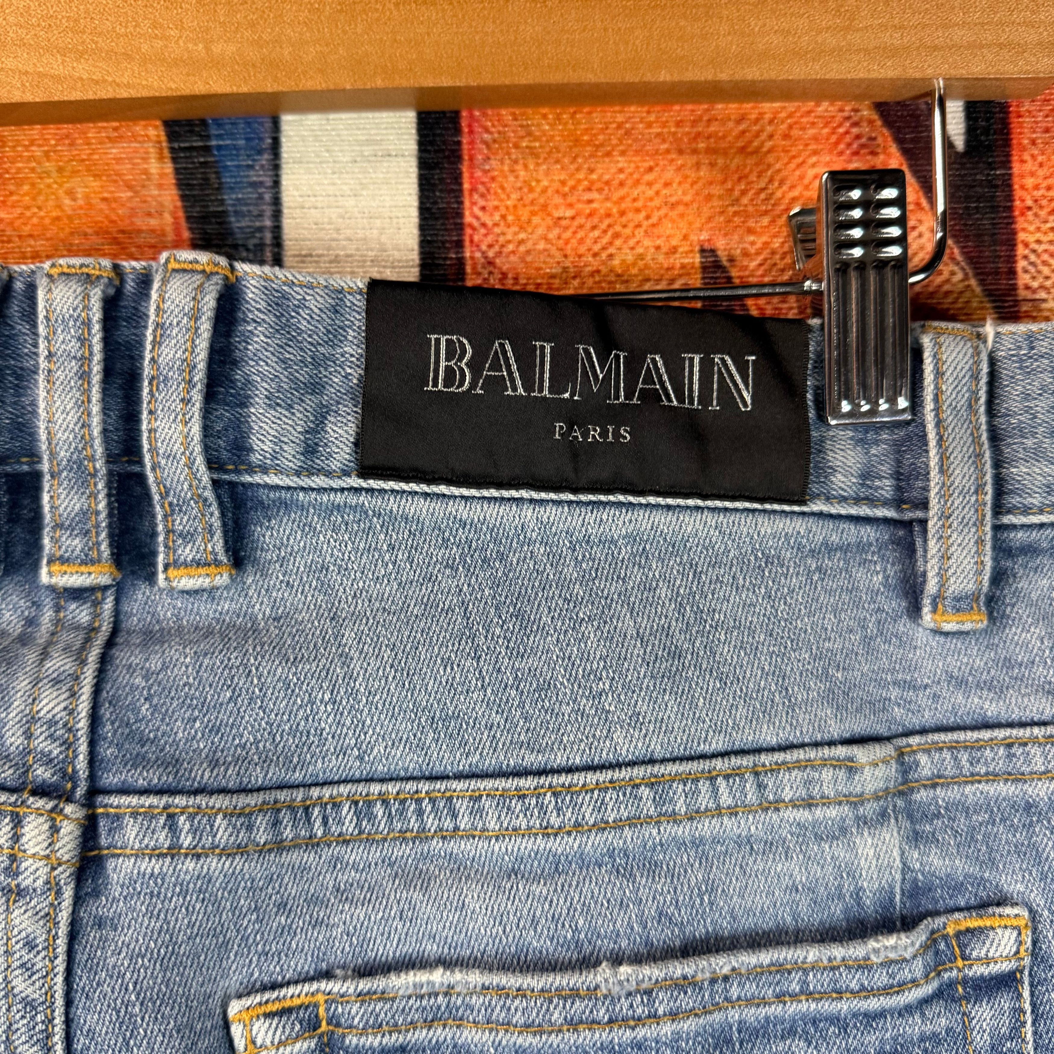 Balmain Balmain Distressed Motto Blue Jeans Size 29 Size US 29 - 3 Thumbnail