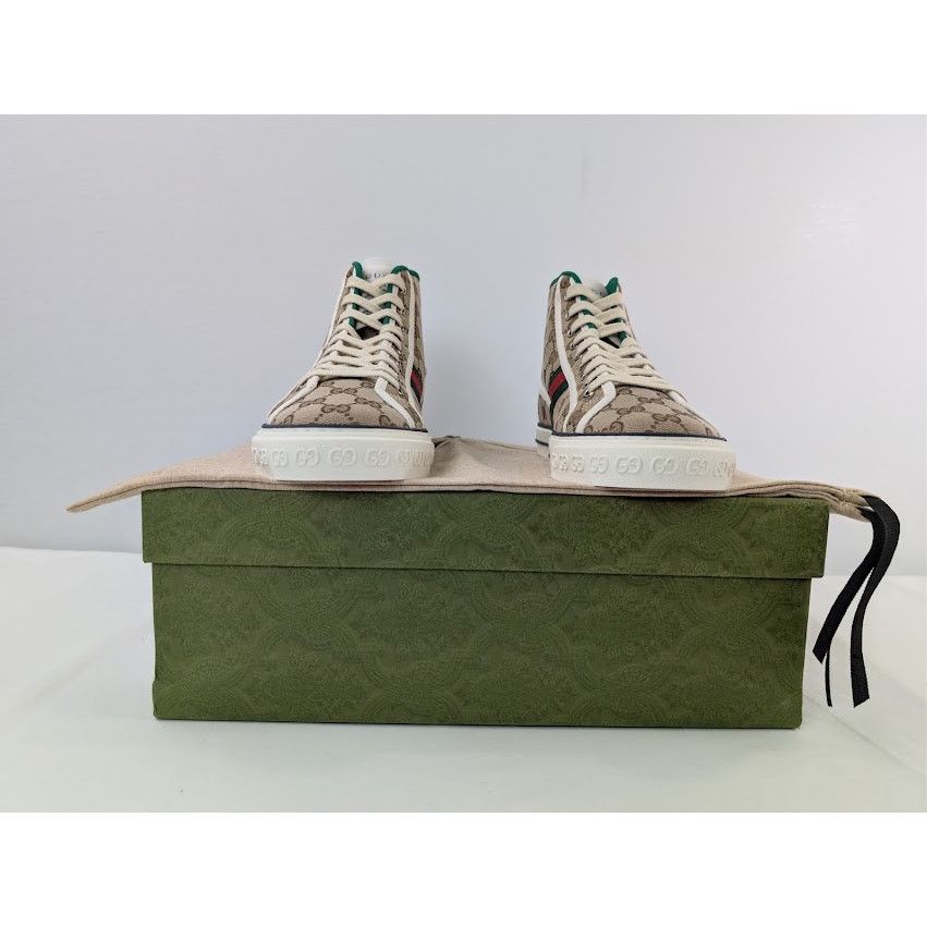 Gucci o1rshd1 Tennis 1977 Canvas High-Top Sneakers in Beige Ebony Size US 11 / EU 44 - 19 Thumbnail