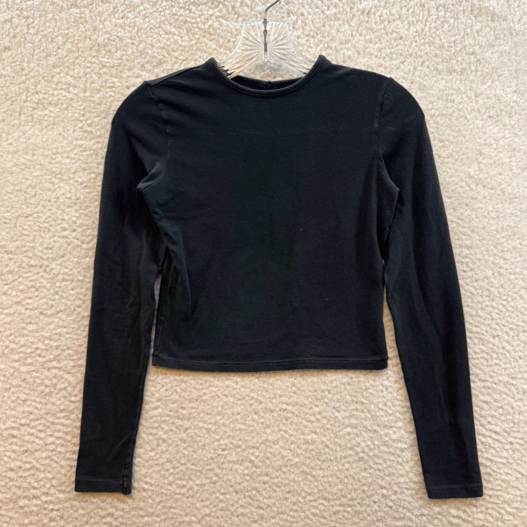 SKIMS SKIMS Vintage Cropped Long Sleeve T-Shirt XS Washed Onyx Black Stretch Basic Women Regular Size XS / US 0-2 / IT 36-38 - 2 Thumbnail