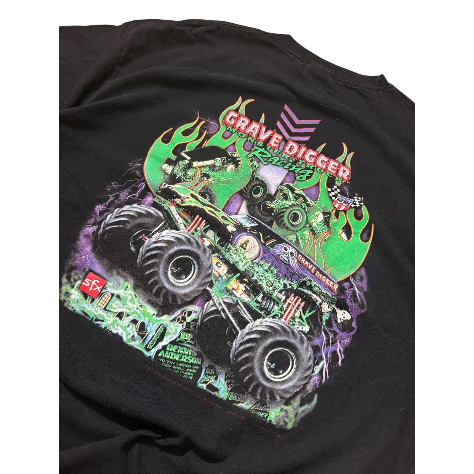 Vintage Vintage Grave Digger Monster Truck Racing Tee - Green Flames Size US XXL / EU 58 / 5 - 6 Thumbnail