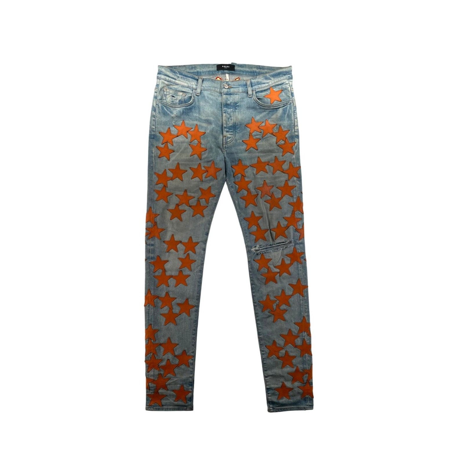 Amiri Amiri X Chemist Orange Leather Star Patch Jeans | Grailed
