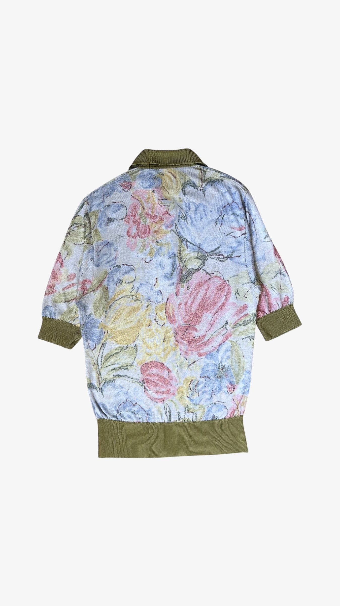 Max Mara Vintage 90s Women's Max Mara Floral Print Knitted Shirt Size L / US 10 / IT 46 - 4 Thumbnail