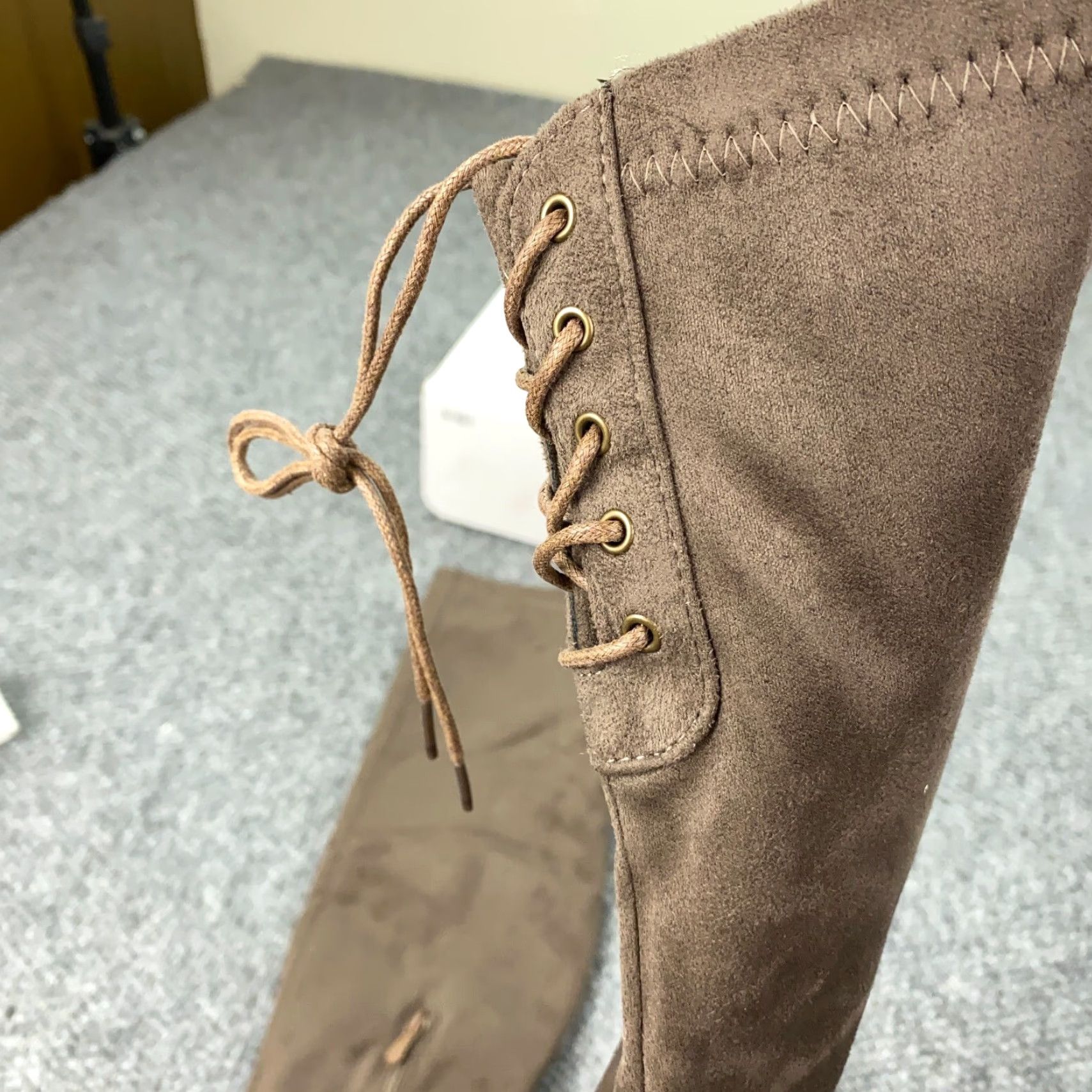 Vintage Dream Pairs Boots Womens Size 7 Khaki Suede Over Knee Zip Block Heel Riding Boot Women Boots Size US 6 / IT 36 - 6 Thumbnail