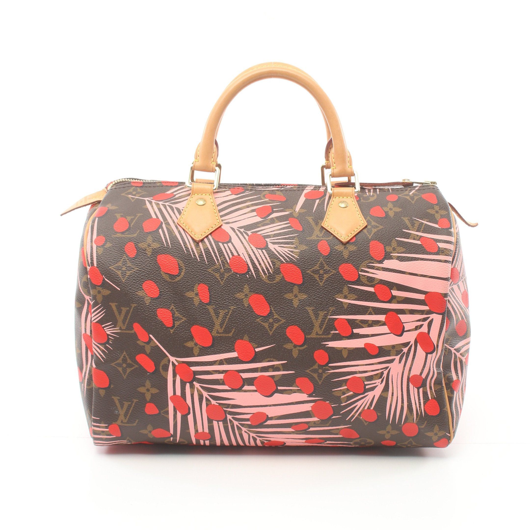 Louis Vuitton Louis Vuitton Speedy 30 Monogram Jungle Dot Handbag Leather Brown Pink Red Size ONE SIZE - 1 Thumbnail
