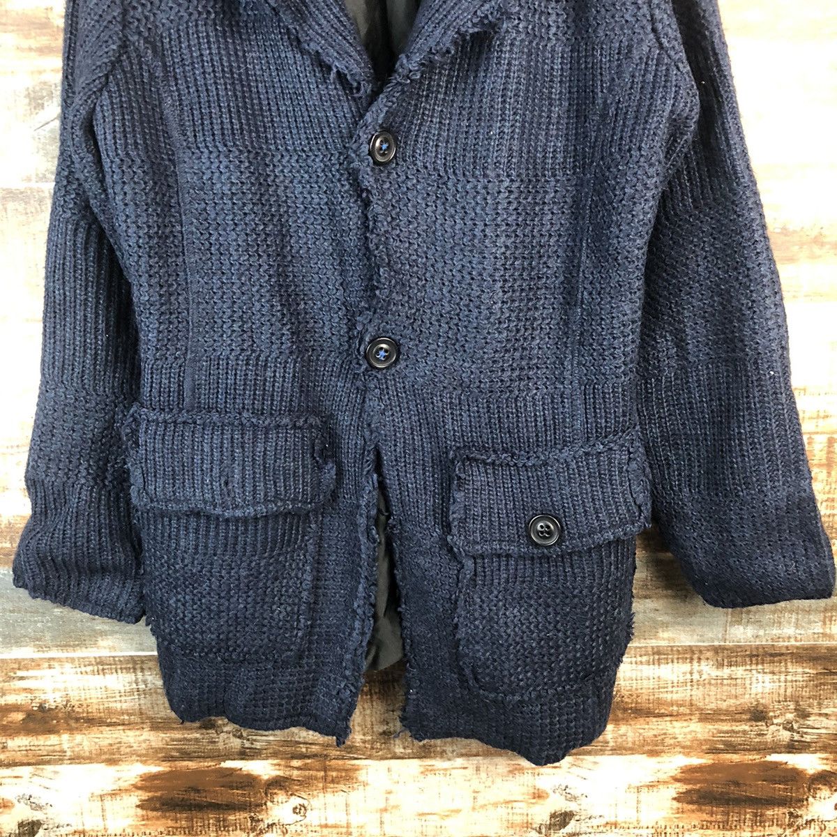 Vintage DL Japan Dark Blue ripped Cardigan Knitwear #C527 Size US M / EU 48-50 / 2 - 6 Thumbnail