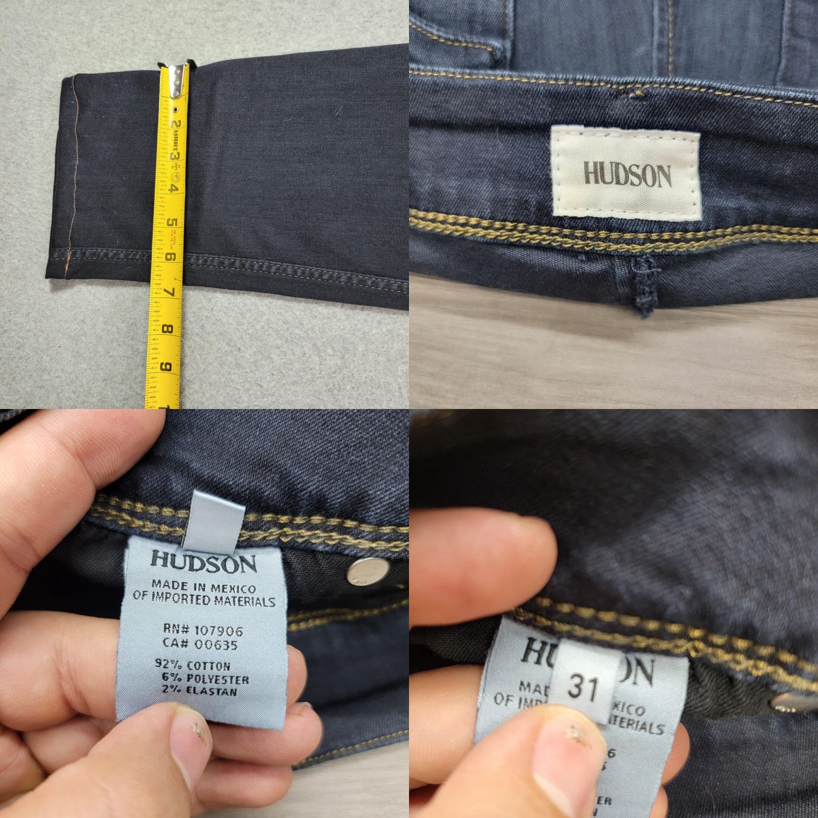 Hudson Hudson Jeans Womens 31 Skinny-Fit Flap Dark Wash Denim Cotton Polyester Spandex Zip Button Back Pockets Slim Jeans 92% Cotton Stretch Size 24" / US 00 / IT 34 - 8 Thumbnail