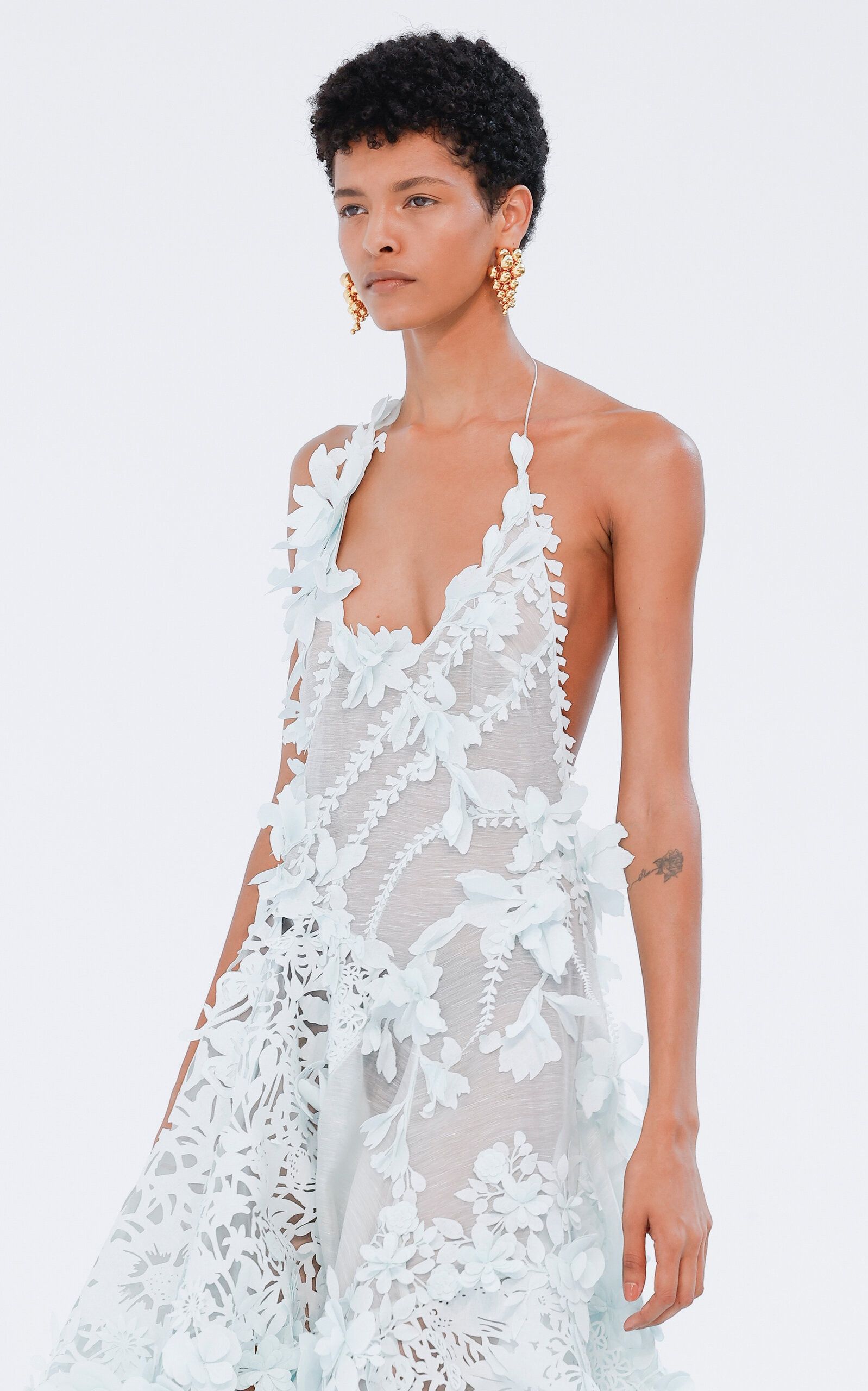 Zimmermann oc11z0525 Floral-Appliquéd Linen-Silk Midi Dress in Mint Size XS / US 0-2 / IT 36-38 - 3 Thumbnail