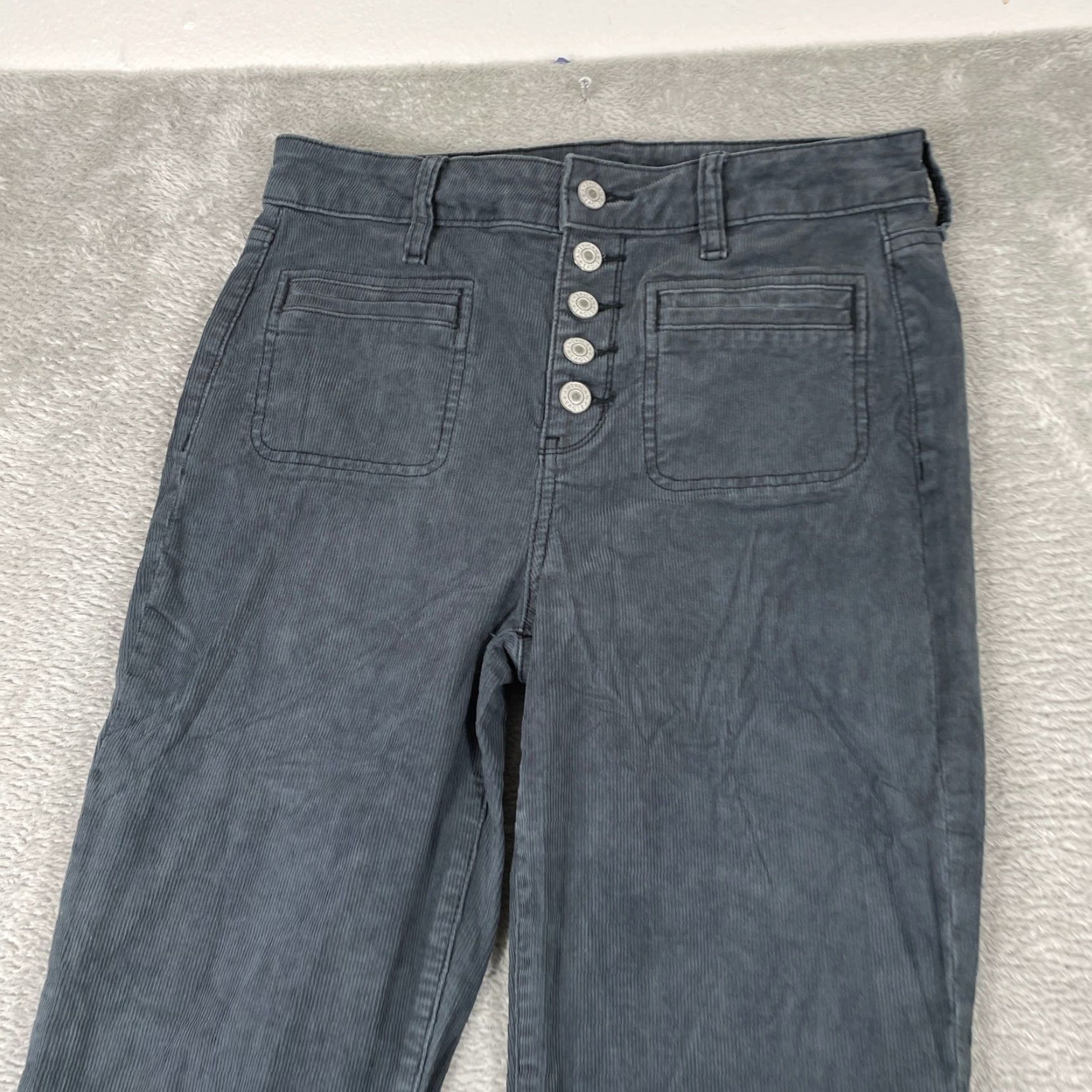 American Eagle Outfitters VINTAGE American Eagle Corduroy Pants Womens 4 Gray Super Hi Rise Flare Y2K Boho Retro Size 27" / US 4 / IT 40 - 4 Thumbnail