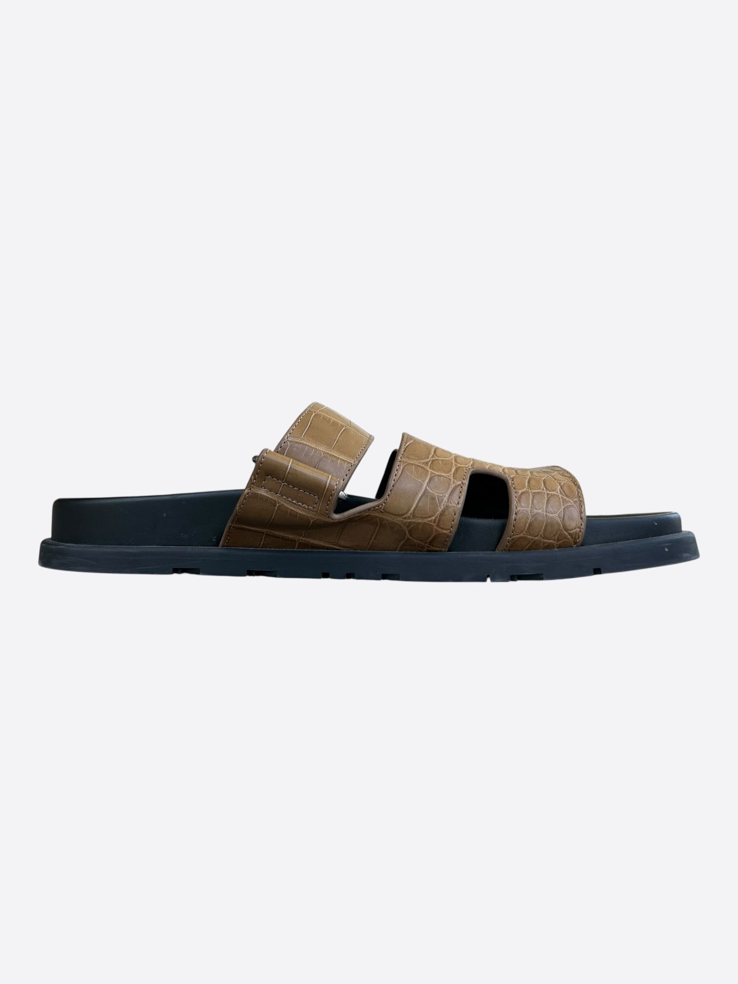 Hermes Hermes Black & Brown Crocodile Chypre Sandals Size US 10 / EU 43 - 5 Thumbnail