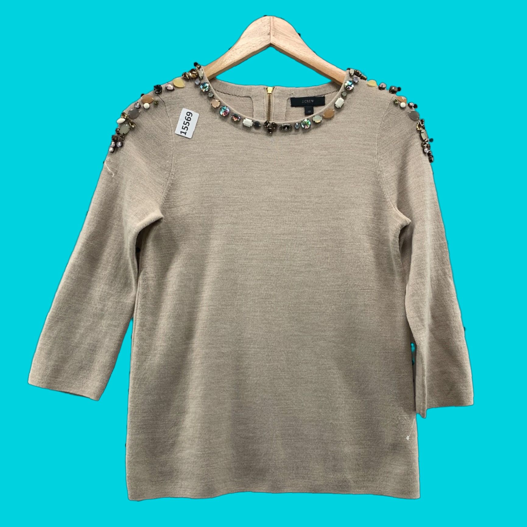 J.Crew J.CREW KNIT RHINESTONE EMBELLESHED SWEATER XS 3/4 Sleeve Beige Women Knit Rhinestone Embellished Sweater XS Beige Size XS / US 0-2 / IT 36-38 - 1 Thumbnail