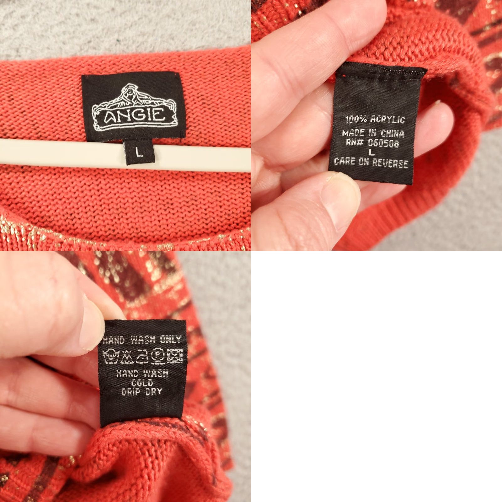 Vintage **Angie Geometric Sweater Women Large Orange Knit** User: Angie Geometric Sweater Women Large Orange Knit Size L / US 10 / IT 46 - 9 Thumbnail