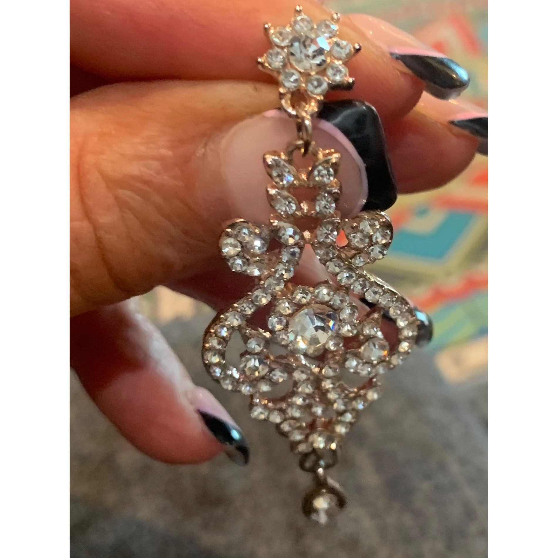 Other Gold-Tone Crystal Filigree Dangle Earrings With Teardrop Acc Size ONE SIZE - 3 Thumbnail