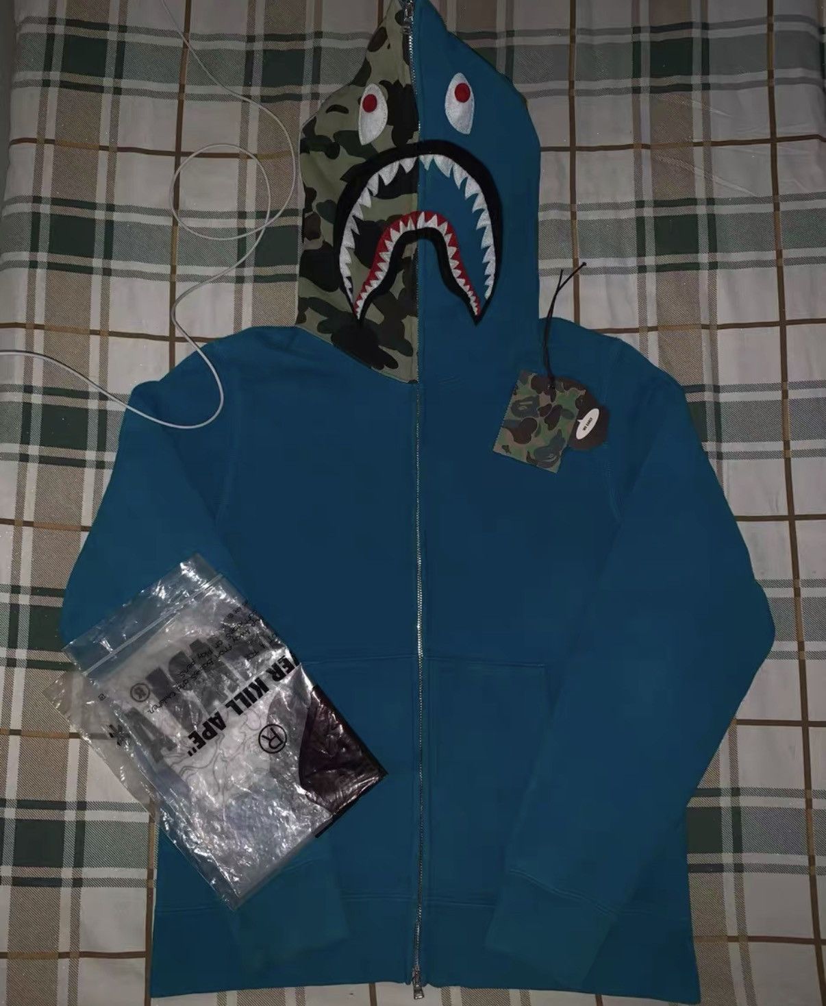 BAPE OG Nigo Era NewJeans Lake Blue Shark Hoodie