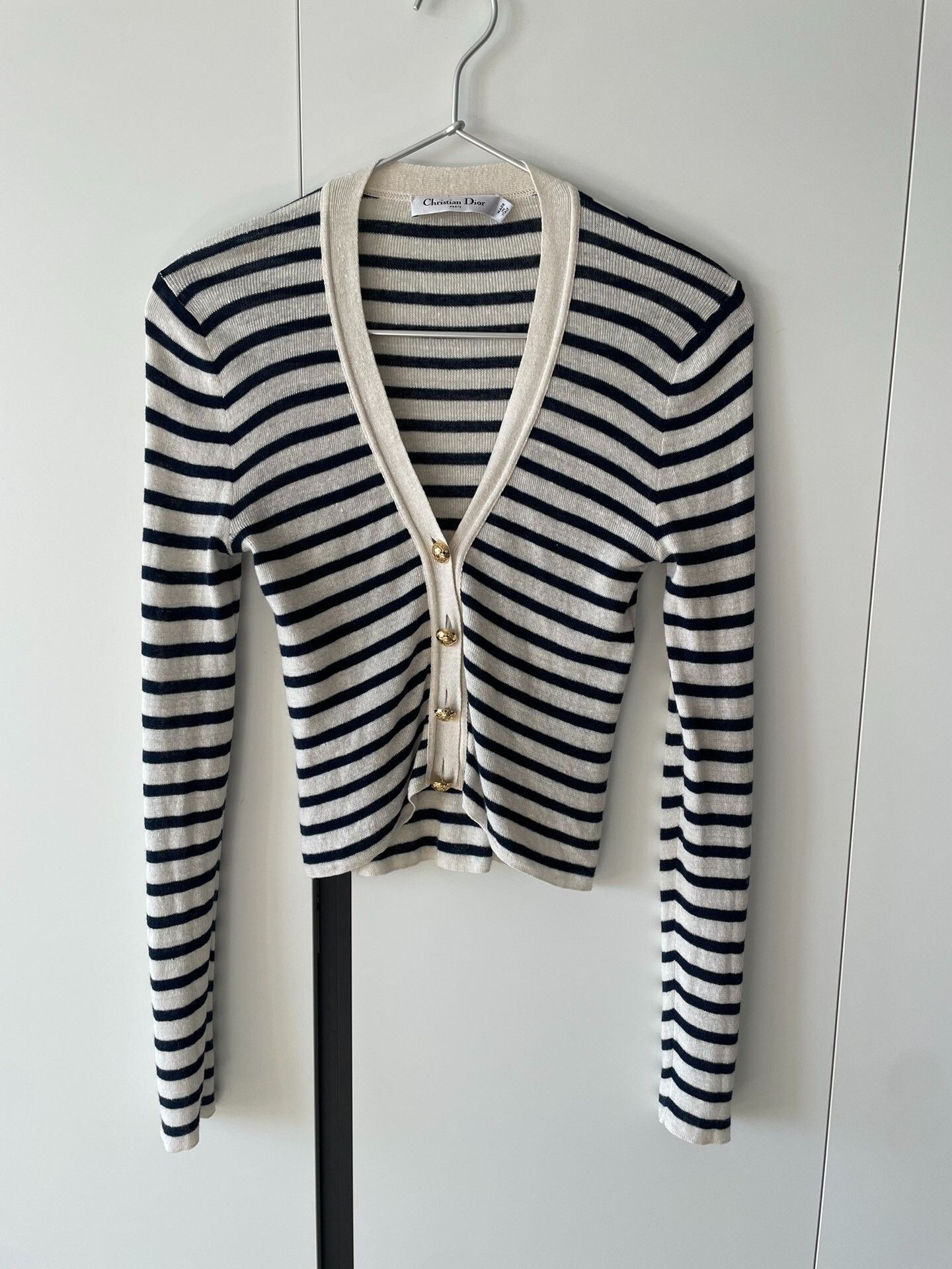 Dior Dior Linen Stripe Gold Button Cardigan Size XXS / US 00 / IT 34 - 1 Thumbnail