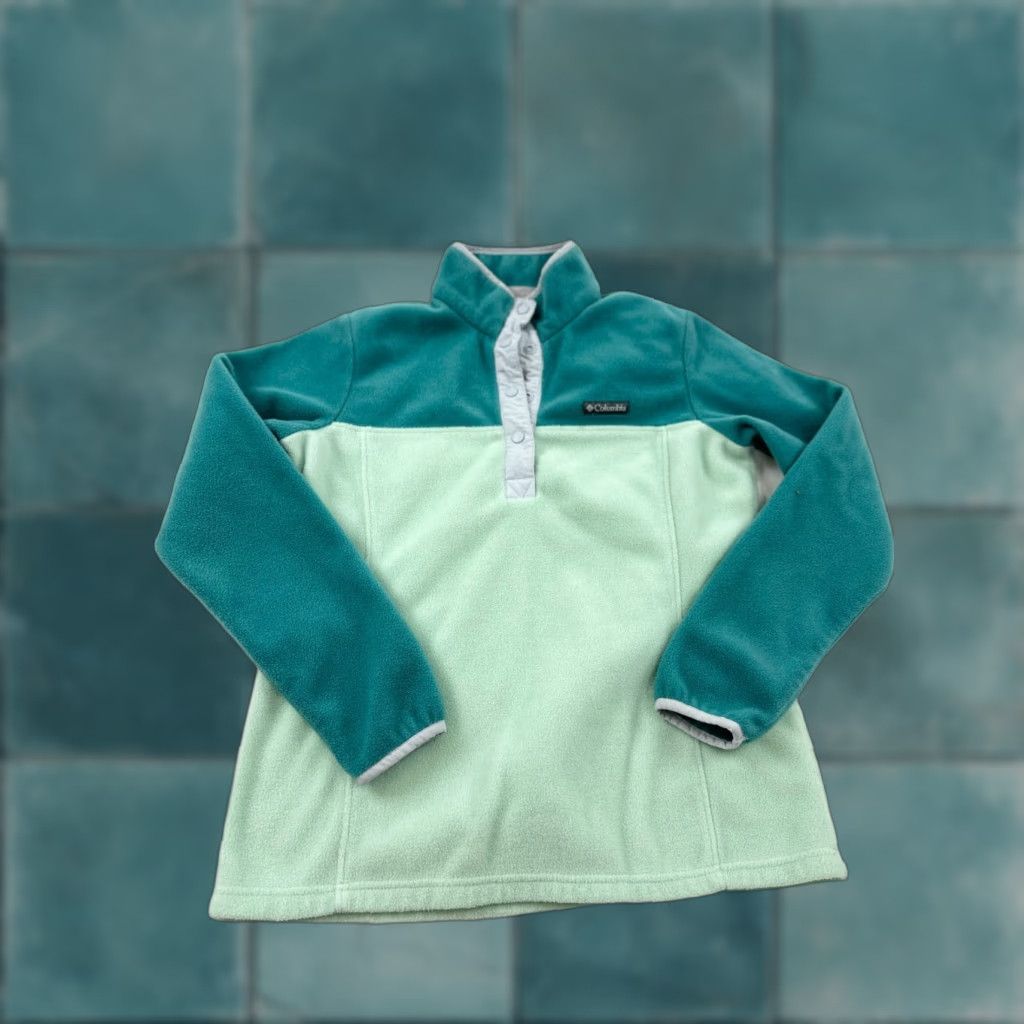 Vintage Columbia Sweatshirt Womens Medium Green Benton Springs Mock Neck 1/4 Snap Pullover} Size M / US 6-8 / IT 42-44 - 1 Thumbnail
