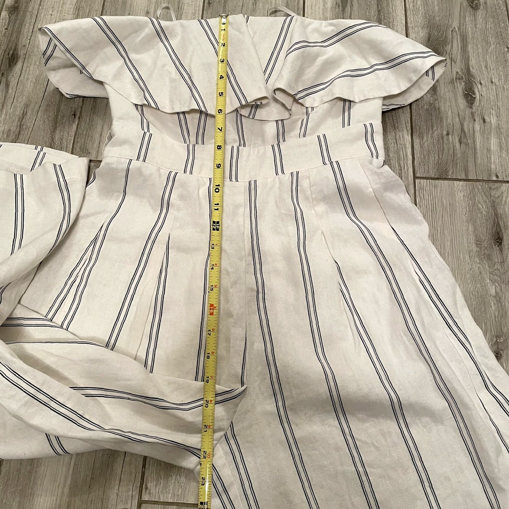 Vintage The Vintage Shop Jumpsuit Striped Strapless Ruffle Boho Ivory Crop Wide-Leg L Womens Size 36" / US 14 / IT 50 - 4 Thumbnail
