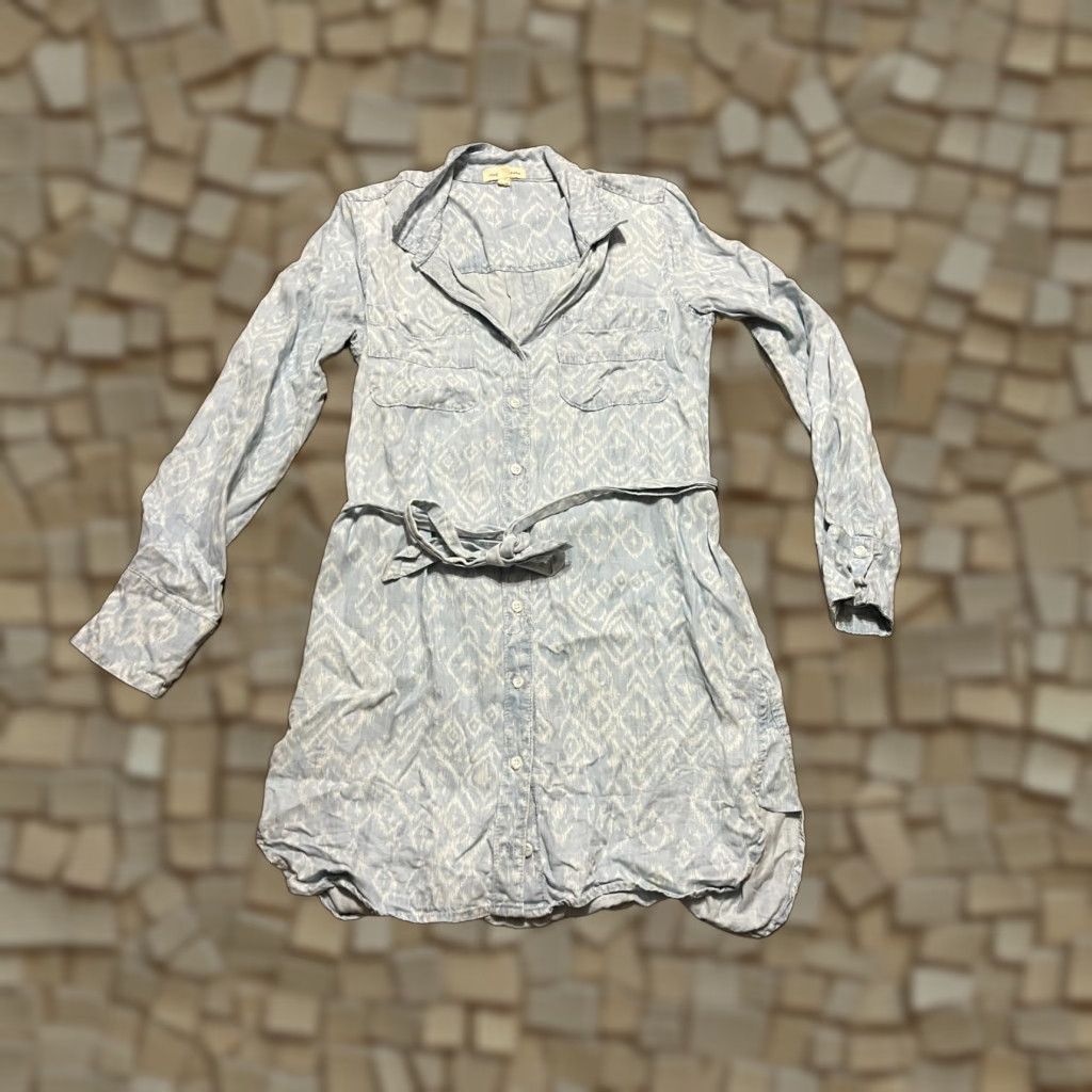 CLOT Cloth & Stone Dress Womens Small Blue White Button Up Long Sleeve Tie Waist Shirt Dress Women Small Casual 90s? Size S / US 4 / IT 40 - 1 Thumbnail