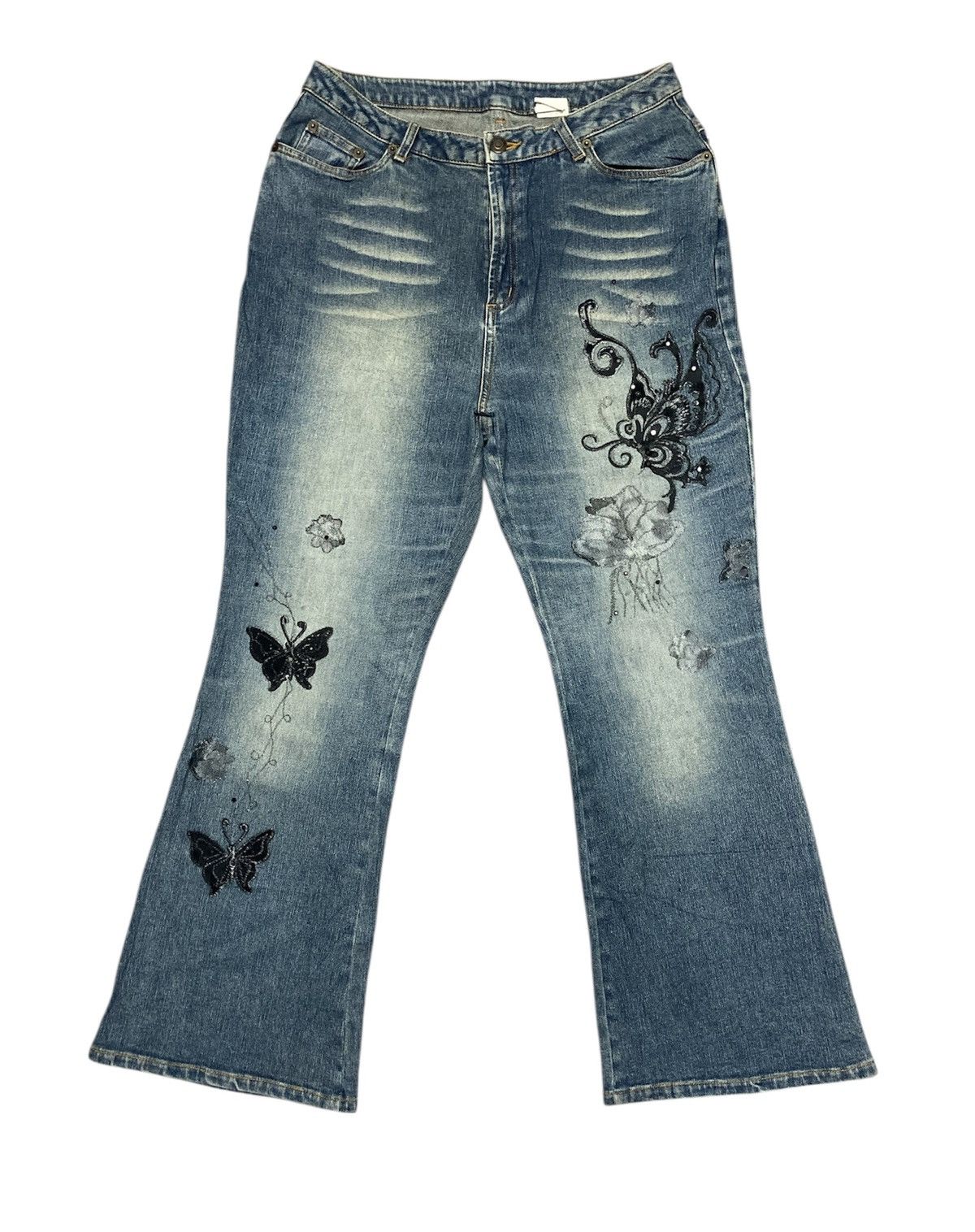 Butterfly Embroidered Flare Jeans